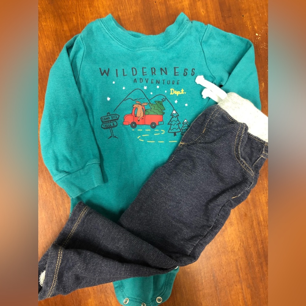 Boy’s 18 months Wilderness Adventure green/blue two piece outfit